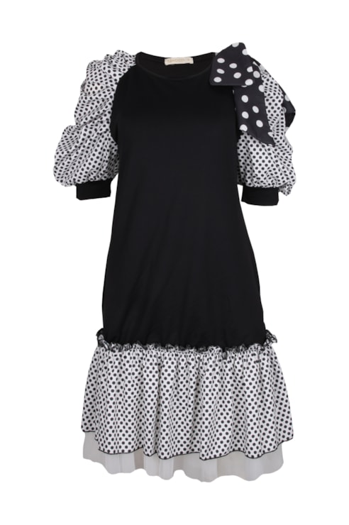 Vestido combinado às bolinhas