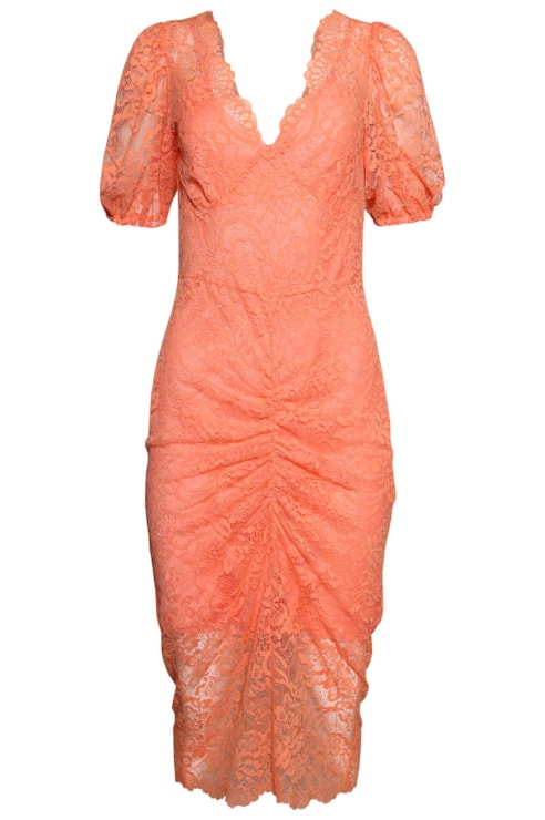 Vestido renda e drapeado