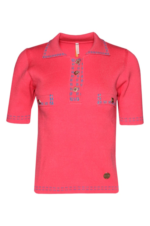 T-shirt polo malha canelada