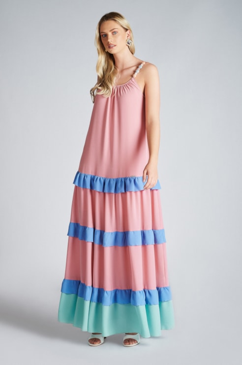 Vestido fluido com folhos
