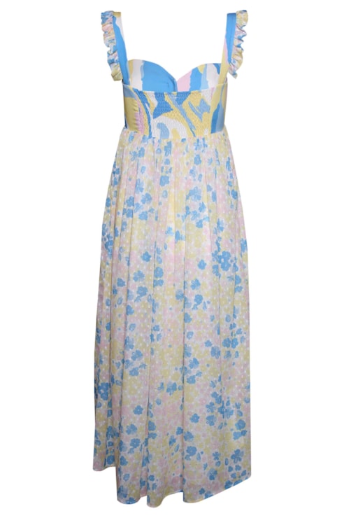 Vestido de alças e folhos