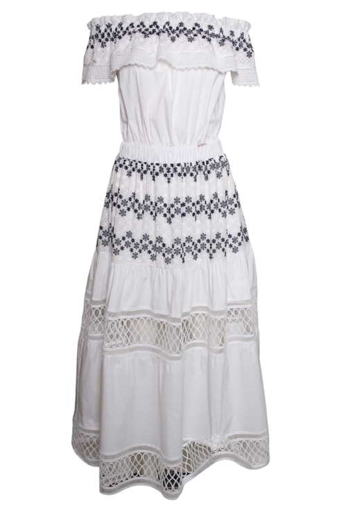 Vestido rendado decote reto