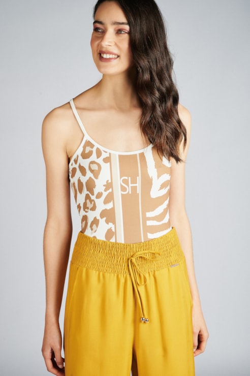 Printed bodysuit with straps