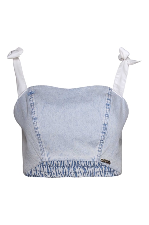 Top denim com franzidos