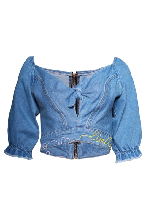 Top denim e laço