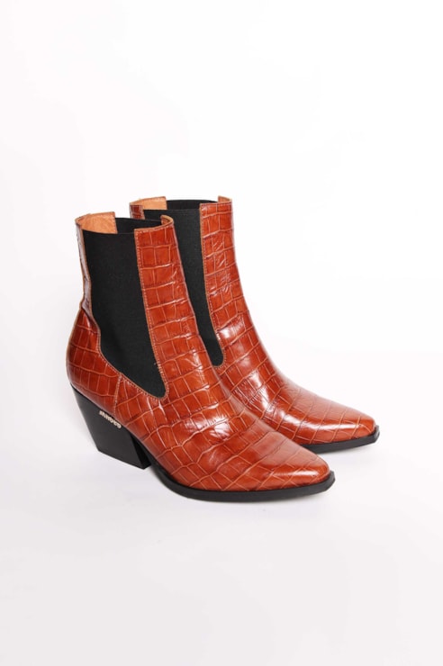 Botins Efeito Croco Tacão Largo