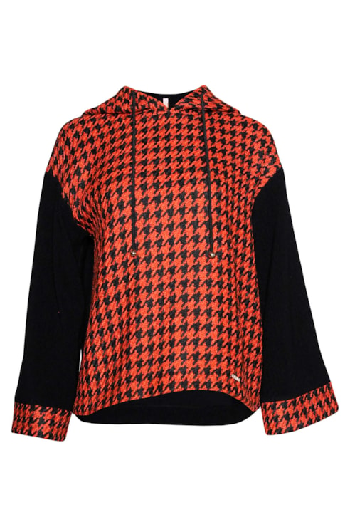 Sweatshirt Pied de Poule com Capuz