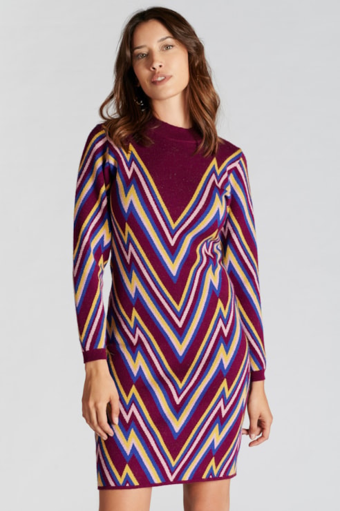 Vestido Malha Jacquard Multicolor