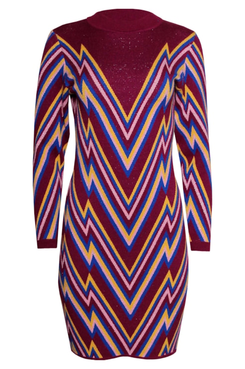 Vestido Malha Jacquard Multicolor
