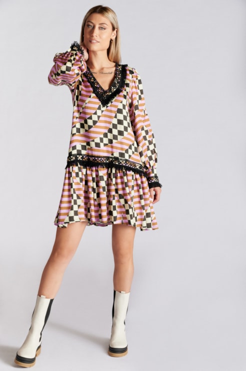 Vestido Faixa com Franjas
