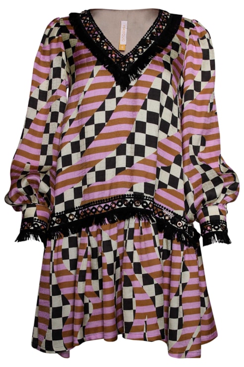 Vestido Faixa com Franjas