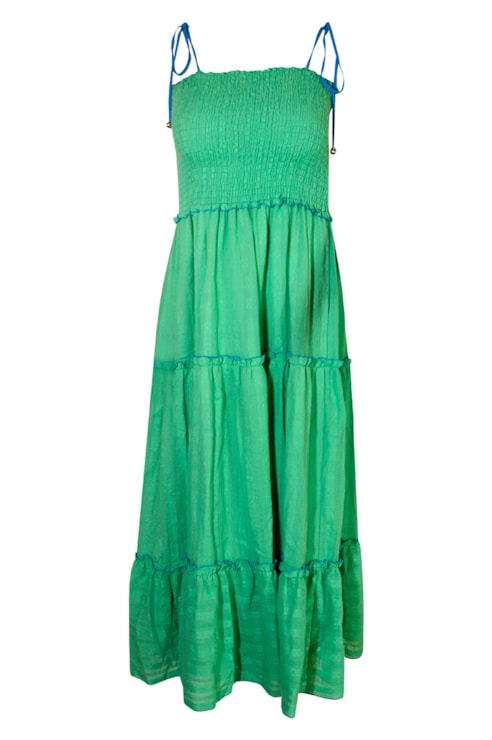 Vestido midi folhos