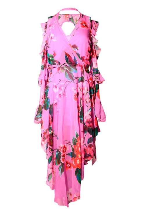 Vestido Estampado Folhos