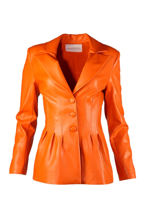 Blazer Cruzado com Efeito Pele
