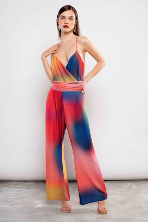 Printed Mesh Jumpsuit