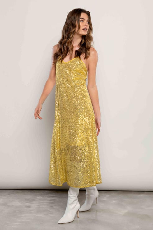 Vestido midi de lantejoulas