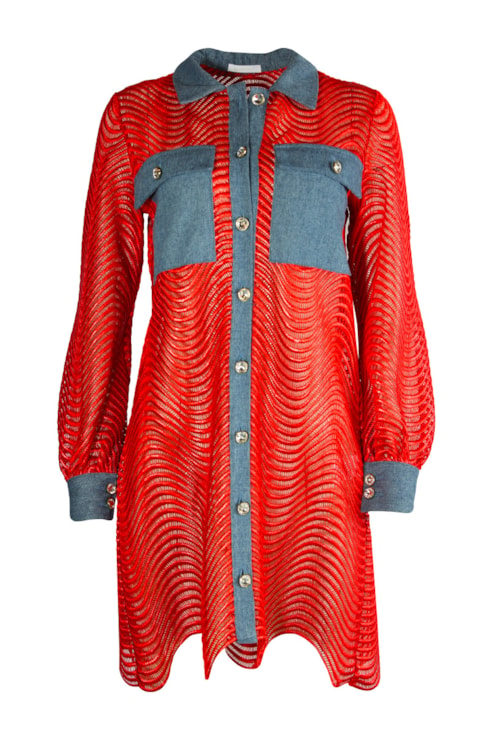 Vestido camiseiro pormenor denim