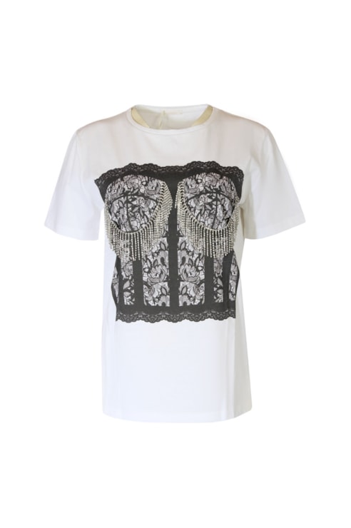 T-shirt estampada e strass