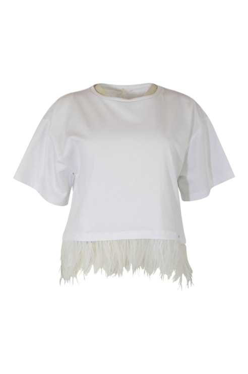 T-shirt com detalhe penas