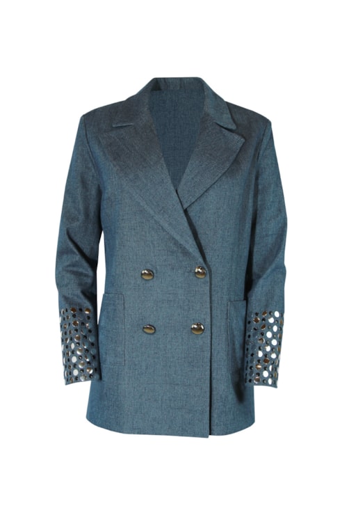 Blazer de ganga com tachas 
