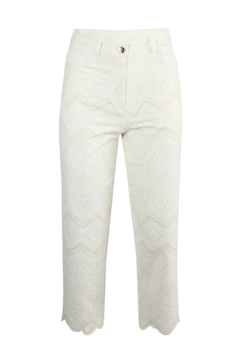 Embroidered twill trousers
