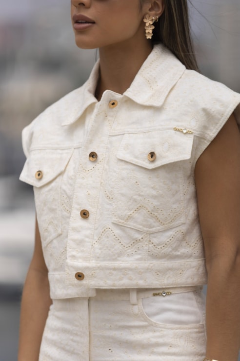 Embroidered twill waistcoat