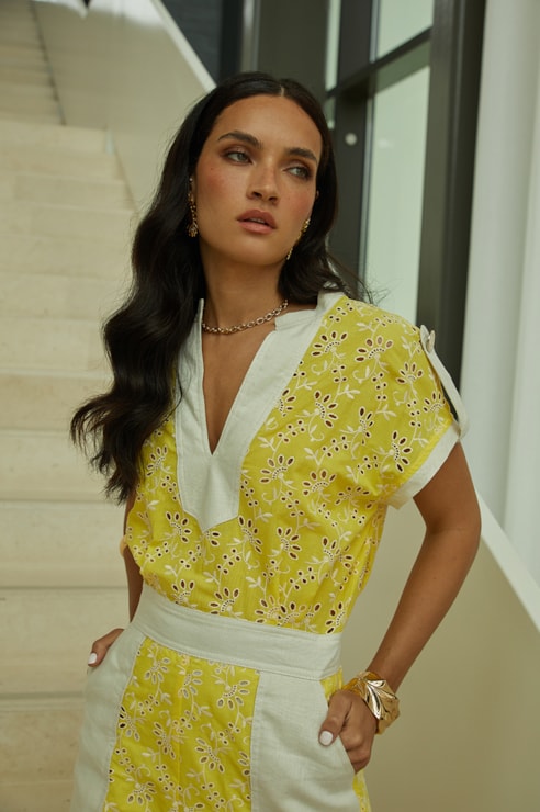 Short jumpsuit with English embroidery