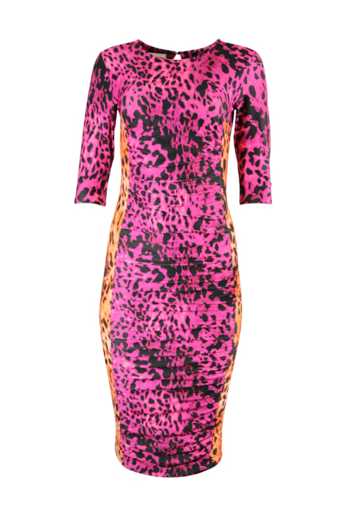 Vestido midi com estampado animal