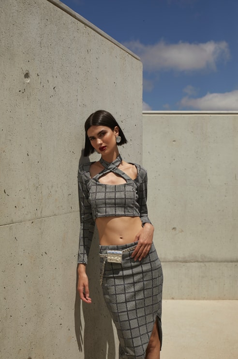 Saia midi em malha jacquard