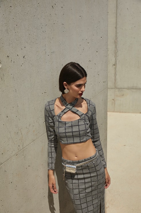 Crop top em malha jacquard