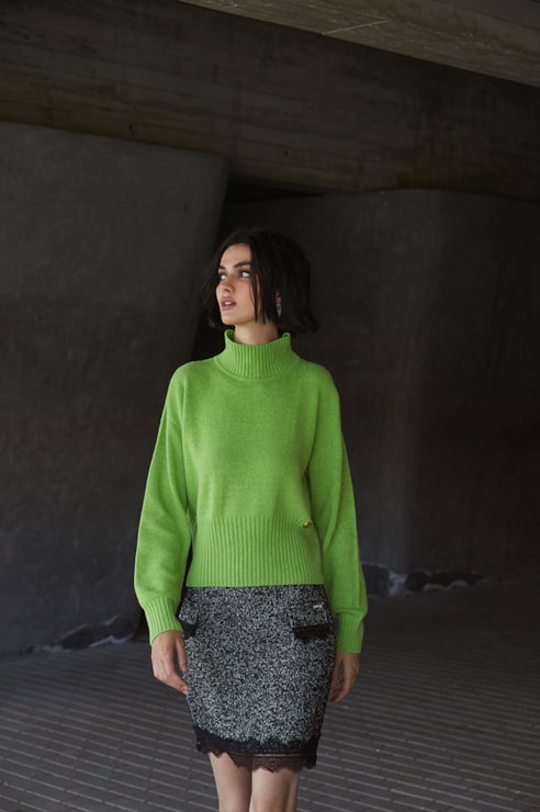 Soft knitted sweater with high collar