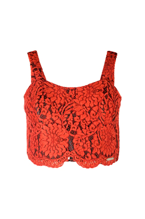 Top curto tipo corsetry em renda