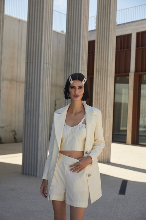 Blazer vestido reto oversize risca diplomática