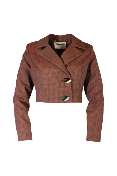 Casaco cropped em tweed