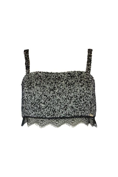 Crop top tweed detalhe renda