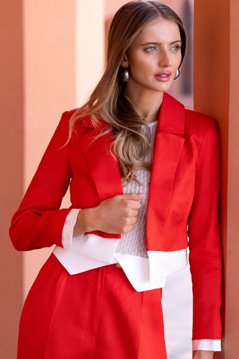 Blazer cropped punho combinado