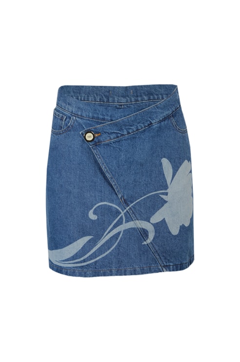 Saia mini denim "Floral Print"