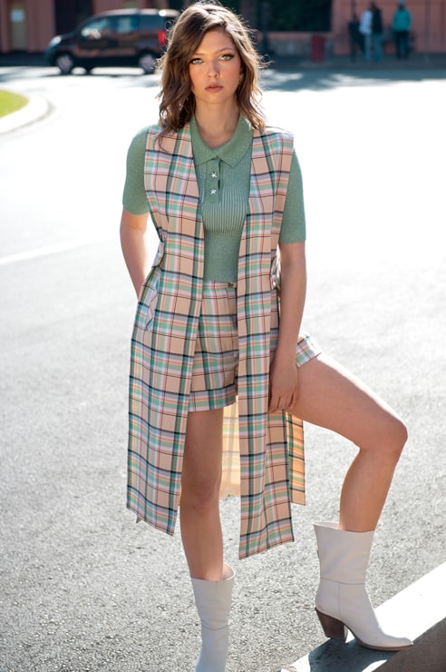 Long checkered vest