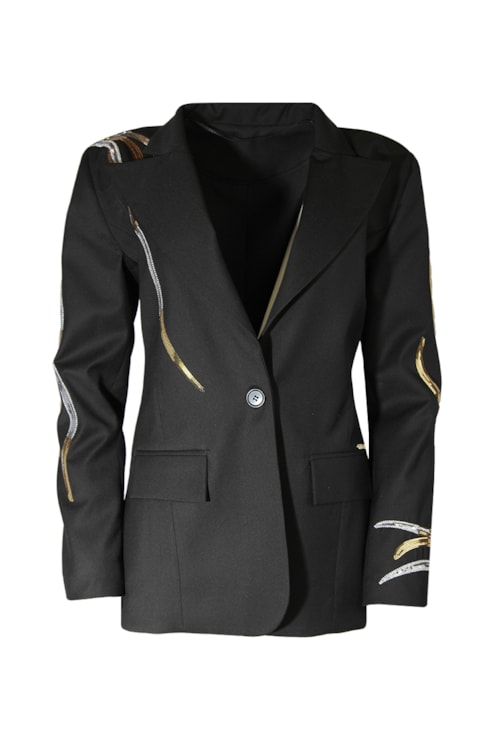 Blazer tailored fit com aplicação em lantejoulas