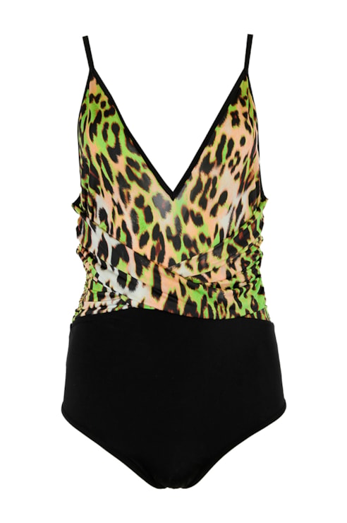 Draped animal print bodysuit
