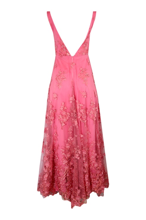 Vestido comprido flores bordadas