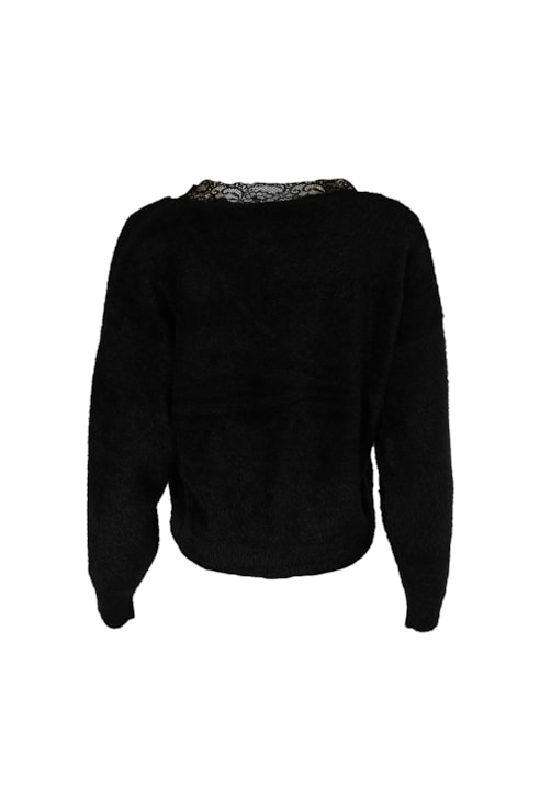 Knitted sweater with lace neckline