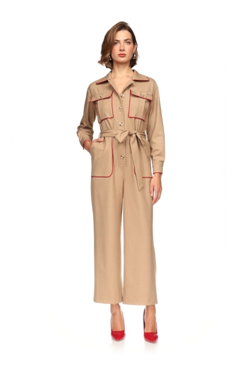 Jumpsuit with Contrasting Piped Pockets