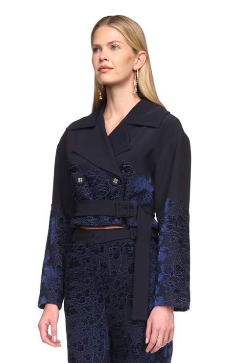Crossed-Front Jacket Combined with Lace