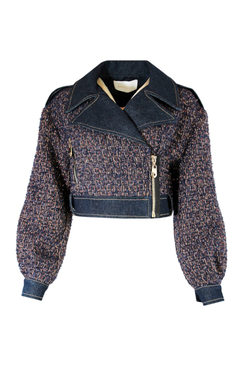 Biker jacket in combined fabric