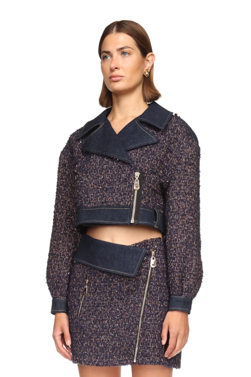 Biker jacket in combined fabric