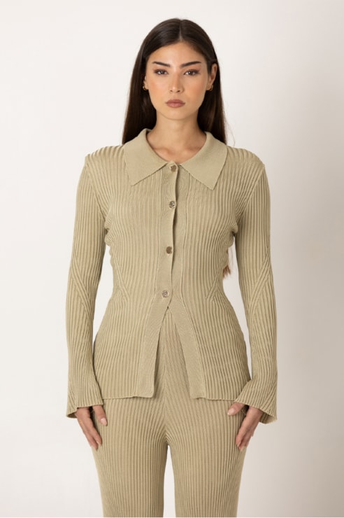 Ribbed polo knit cardigan