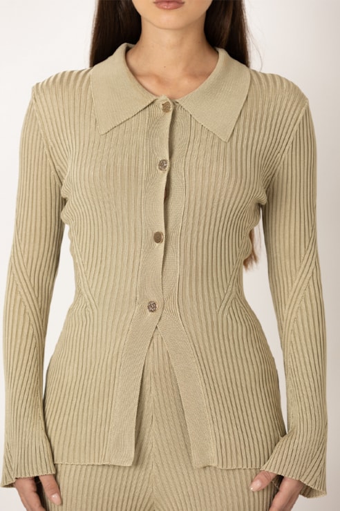 Ribbed polo knit cardigan