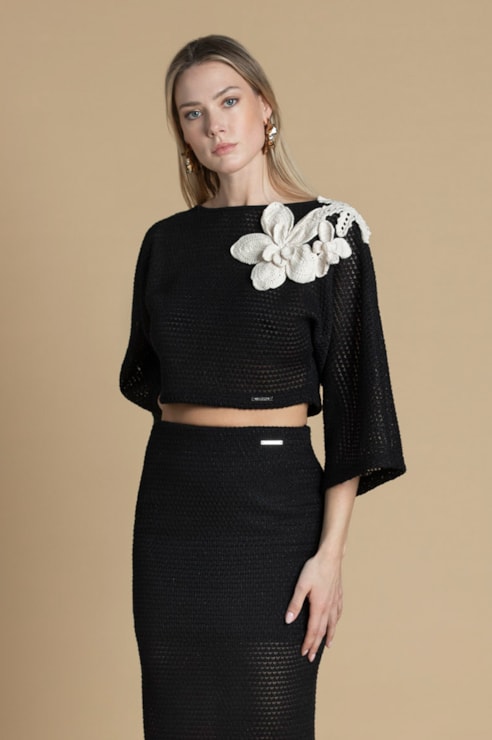 Knit Top with Floral Detail