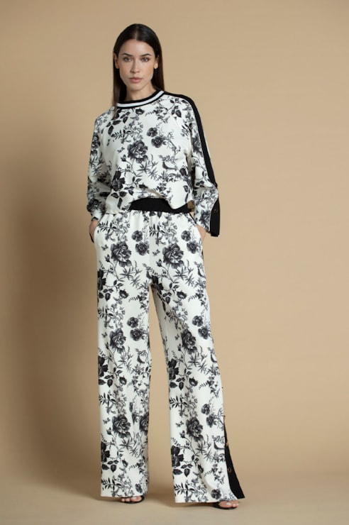 Calças largas com estampado floral